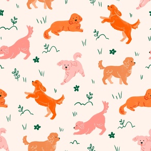  Watercolour Cavoodles & Cavapoo Dogs  in Pinks, Oranges Green and Cream - Large
