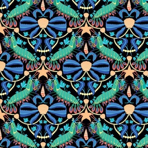 Maximalist Mantis Shrimp Fabric in Black and Blue