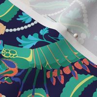 Maximalist Mantis Shrimp Fabric in Navy Blue