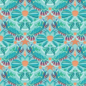 Maximalist Mantis Shrimp Fabric in Ocean Blue