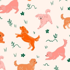  Watercolour Cavoodles & Cavapoo Dogs  in Pinks, Oranges Green and Cream - Small