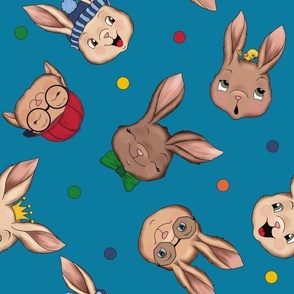 Cool Bunnies tossed on blue