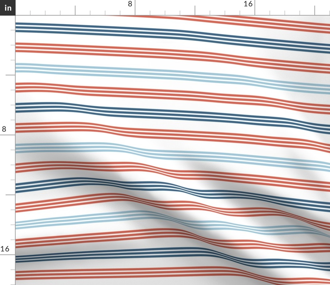 Big Retro Patriotic Horizontal Stripes in Red Navy and Blue