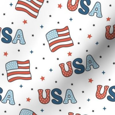 Big Retro Patriotic USA Flags and Stars in Red White and Blue