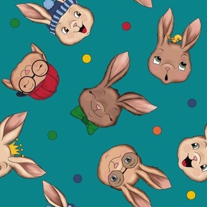 Cool Bunnies tossed on Teal