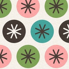 Mod Starry Circles - Pink. Green. Aquamarine, Brown