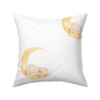 L - Cute sleeping watercolor moon sheep for baby nursery on white