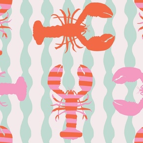 Large - Crustacean core - cute striped pink and orange lobster print