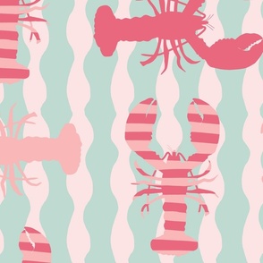 Large - Crustacean core - cute striped watermelon and mint pastel lobster print