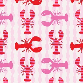 Medium - Crustaceancore - cute striped hot pink and red striped lobster print