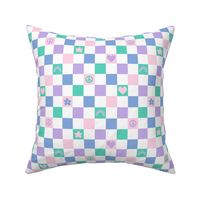 Small Retro Spring Checker Hearts and Rainbows in Pink Blue and Green