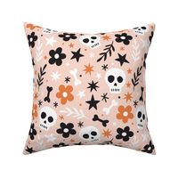 Big Fall Skull Floral White Skeletons and Bones with Orange Black and Peach