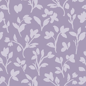 hand painted botanical flower stems in monochrome lilac purple