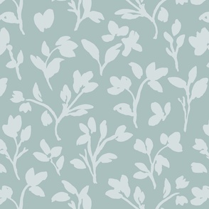 hand painted botanical flower stems in monochrome sky turquoise blue