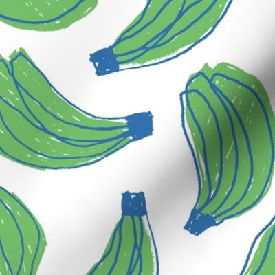 MID NOVELTY PLAYFUL BANANA FRUIT SKETCHES -WHITE BASE-AZURE BLUE AND EMERALD GREEN 