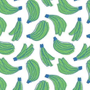 MID NOVELTY PLAYFUL BANANA FRUIT SKETCHES -WHITE BASE-AZURE BLUE AND EMERALD GREEN 