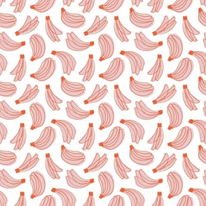 SMALL NOVELTY PLAYFUL BANANA FRUIT SKETCHES -WHITE BASE-ORANGE RED-SALMON PINK