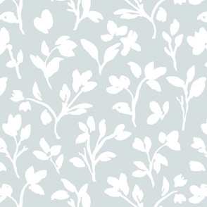 hand painted botanical flower stems in pastel baby blue and white