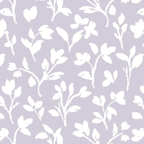 hand painted botanical flower stems in pastel lilac purple and white