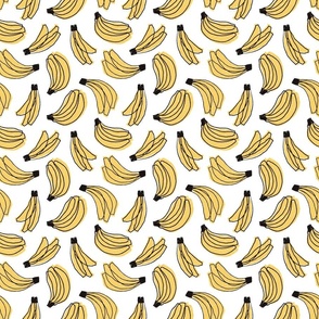 SMALL NOVELTY PLAYFUL BANANA FRUIT SKETCHES -WHITE BASE-GOLD YELLOW AND BLACK