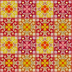 Yellow red pattern tiles for home decor and kitchen