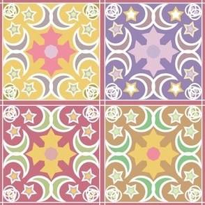 Yellow pink lilac delicate pattern tiles for home decor and kitchen