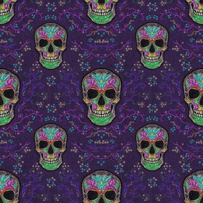 Halloween Embroidered Spooky Skulls and floral stitching
