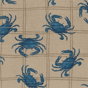 Blue crabs plaid linen-look design