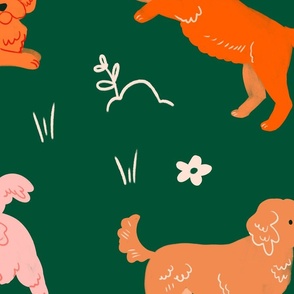  Watercolour Cavoodles & Cavapoo Dogs  in Pinks, Oranges and Green - Large
