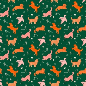 Watercolour Cavoodles & Cavapoo Dogs  in Pinks, Oranges and Green - Mini