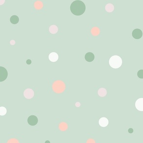 Minty green gelati polkadot spots + dots with peach, pink, cream + sage green
