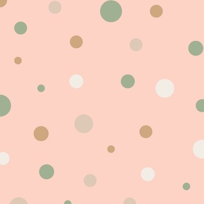 Earthy pink polkadot spots + dots with green, cream + taupe