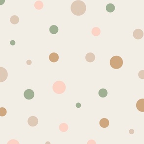 Warm cream polkadot spots + dots with pink, green + taupe