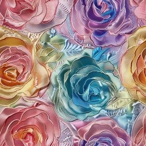 Embroidered Pastel Rainbow Roses