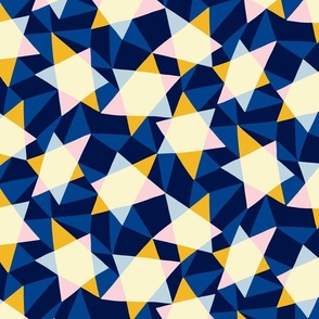 (M) Modern, happy, abstract and geometric stars - yellow on dark blue