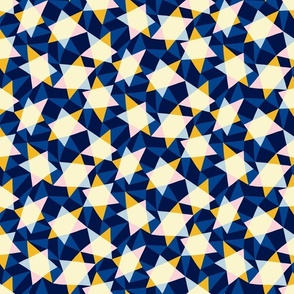 (S) Modern, happy, abstract and geometric stars - yellow on dark blue