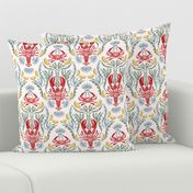 Crab and Lobster Watercolor Damask - Blush Cream