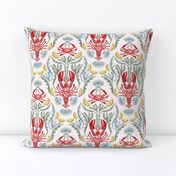 Crab and Lobster Watercolor Damask - Blush Cream