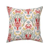 Crab and Lobster Watercolor Damask - Beige