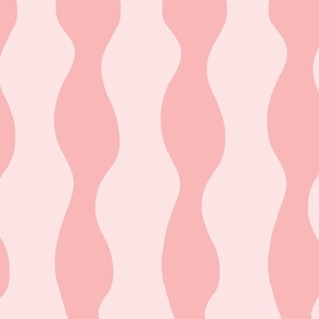 Large -  modern wavy vertical stripes in pastel pink, playful wallpaper and bedding for kids and pink lovers