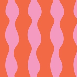 Medium - Wavy retro vertical pink and orange stripe, circus stripe