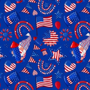 Gnomes on blue Patriotic USA 4th July Independence Day on blue
