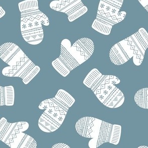 Scandinavian woolen mittens - winter wonderland fashion pieces knitted traditional gloves vintage white moody blue 