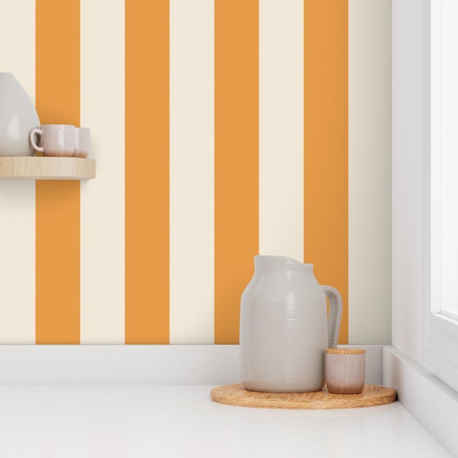 (Large) Awning Beach Stripes - Pumpkin Orange and Natural Linen Off White