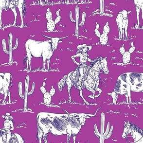 vintage western cowgirl toile western toile bright purple WB23