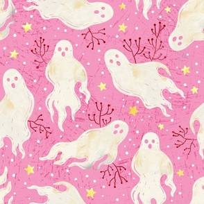 halloween ghosts with tiny stars Wb24 large scale pink