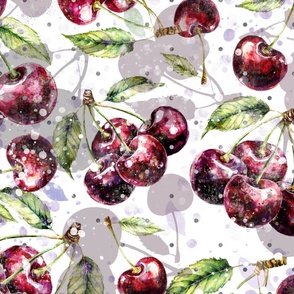 CHERRY magical on white watercolor and digital trics