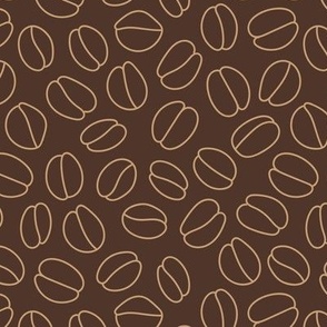 Minimalist coffee beans pattern - abstract freehand outline coffee bean design caramel on chocolate brown