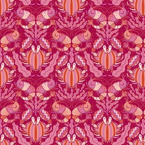 shrimps and crabs pattern mix - mid scale - magenta