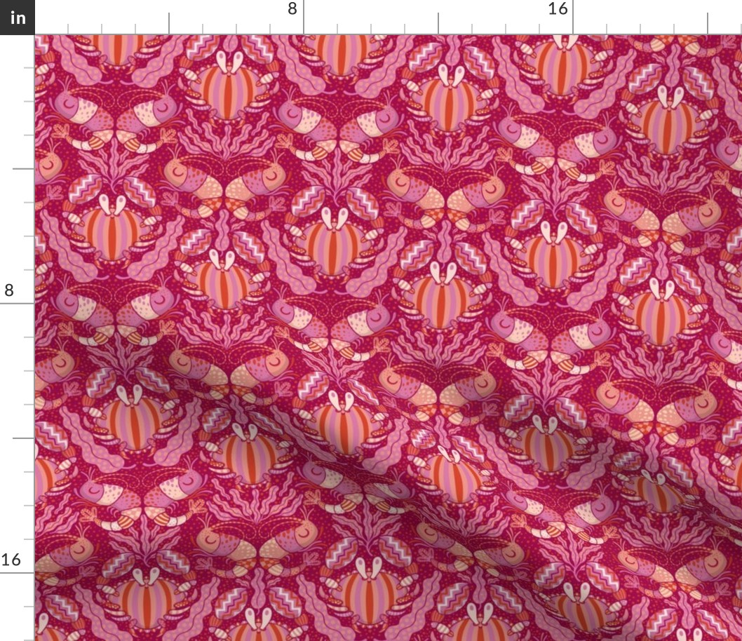 shrimps and crabs pattern mix - small scale - magenta